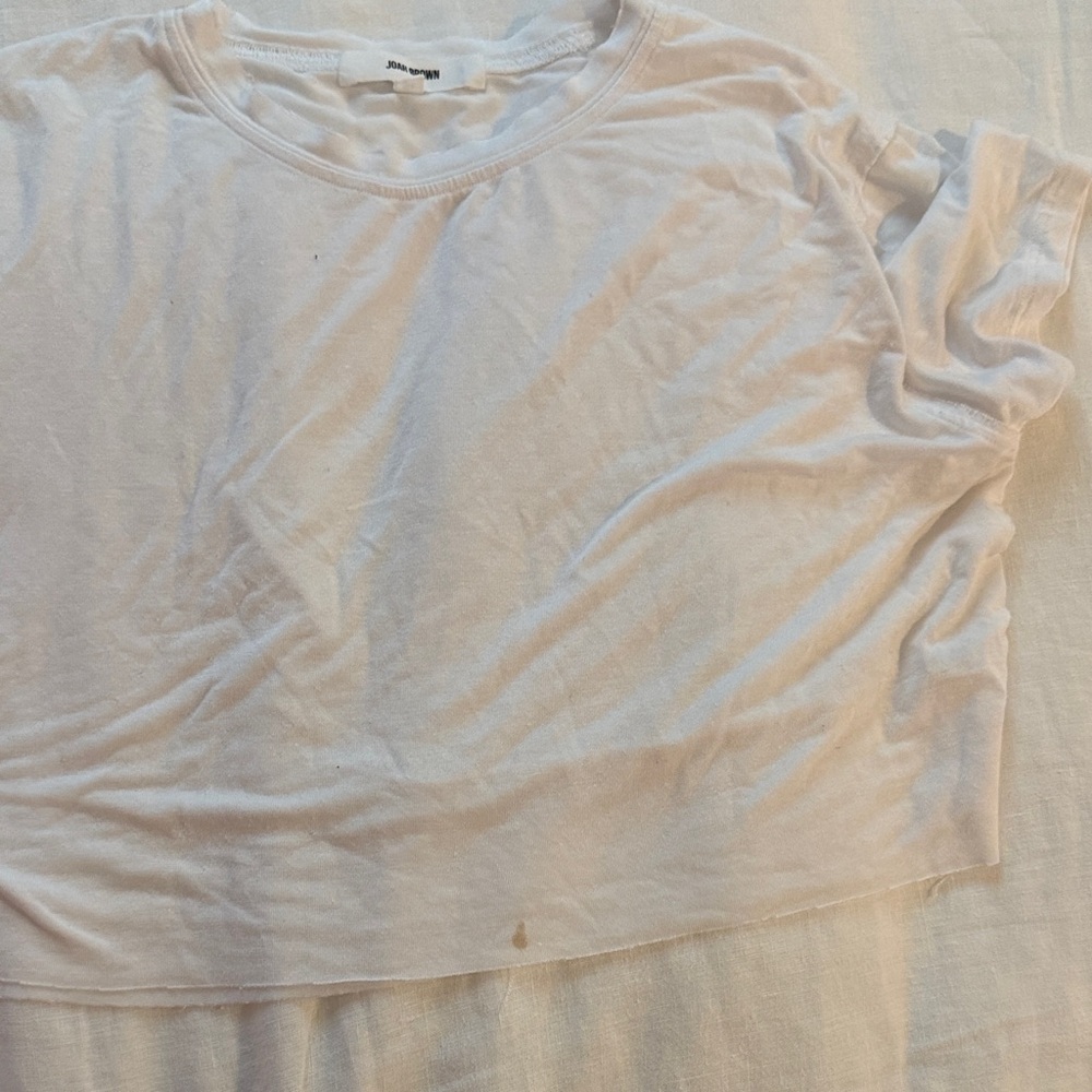 JOAH BROWN DECONSTRUCTED CROP WHITE TEE SIZE S/M - Picture 3 of 3